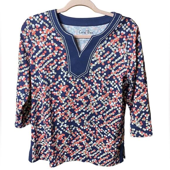 Coral Bay Wm’s Sz PM Holiday Road Polka Dot Pull Over Top Blouse - Picture 1 of 4